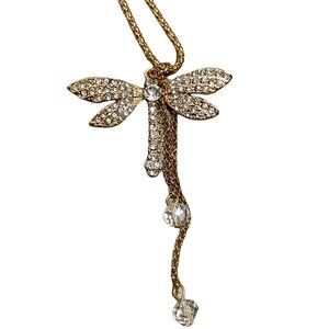 NWT Betsey Johnson Necklace Large Dragonfly Gold Tone Statement